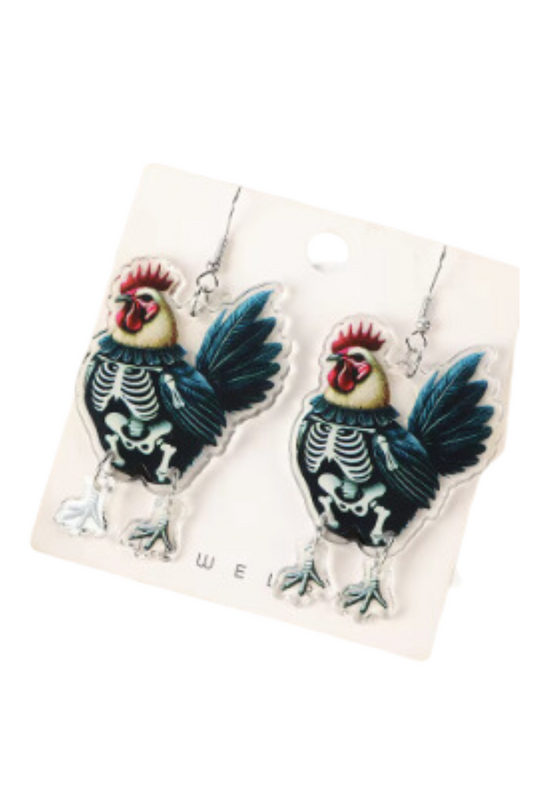 Skeleton Hen Earrings - Halloween