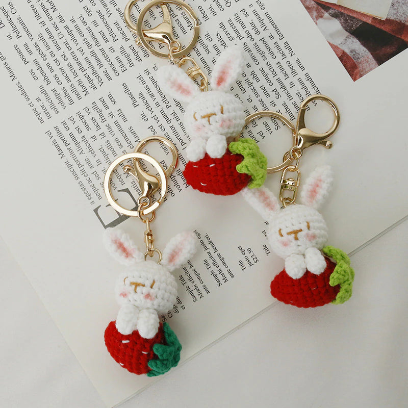 Crochet Bunny Keyring - Bunny with Strawberry