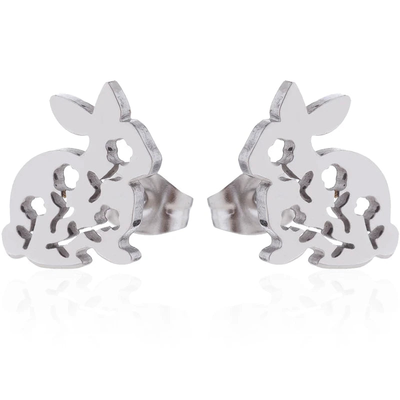 Floral Rabbit Stud Earrings