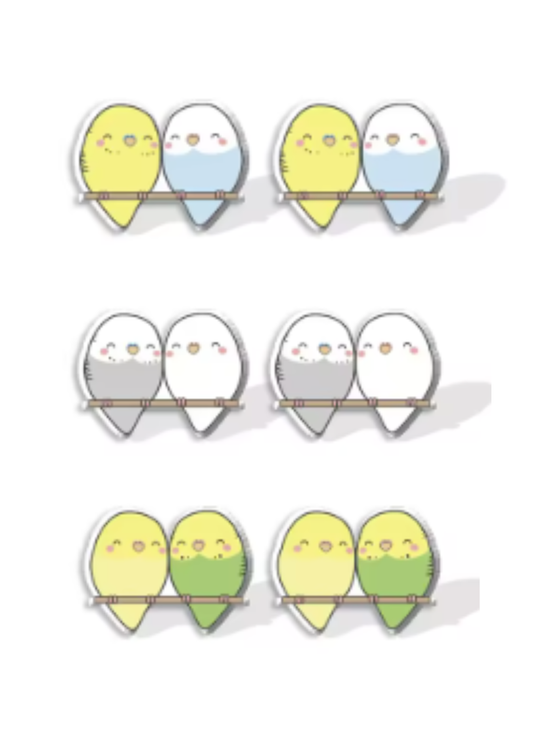 Cuddling Budgerigars Stud Earrings