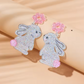 Hanging Rabbit With Pink Flower Earrings