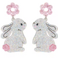 Hanging Rabbit With Pink Flower Earrings