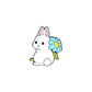 White Bunny Enamel Pin - Blue Daisy